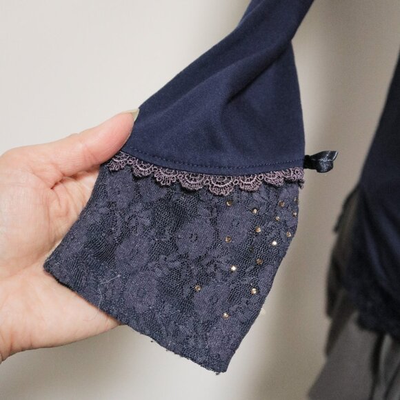 Navy Blue Lacy Babydoll Long Sleeve Tee 🌌 AXES FEMME - Picture 3 of 10